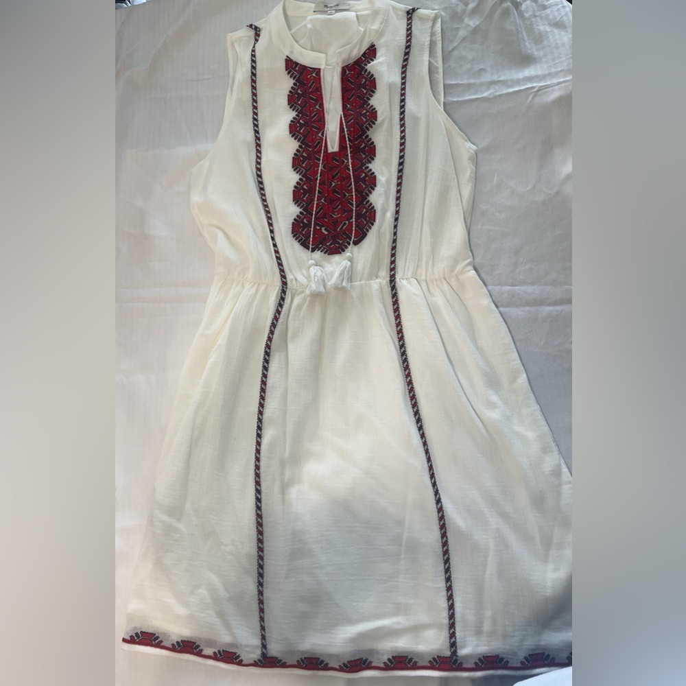 Madewell Cream Dress with Red Embroidery
